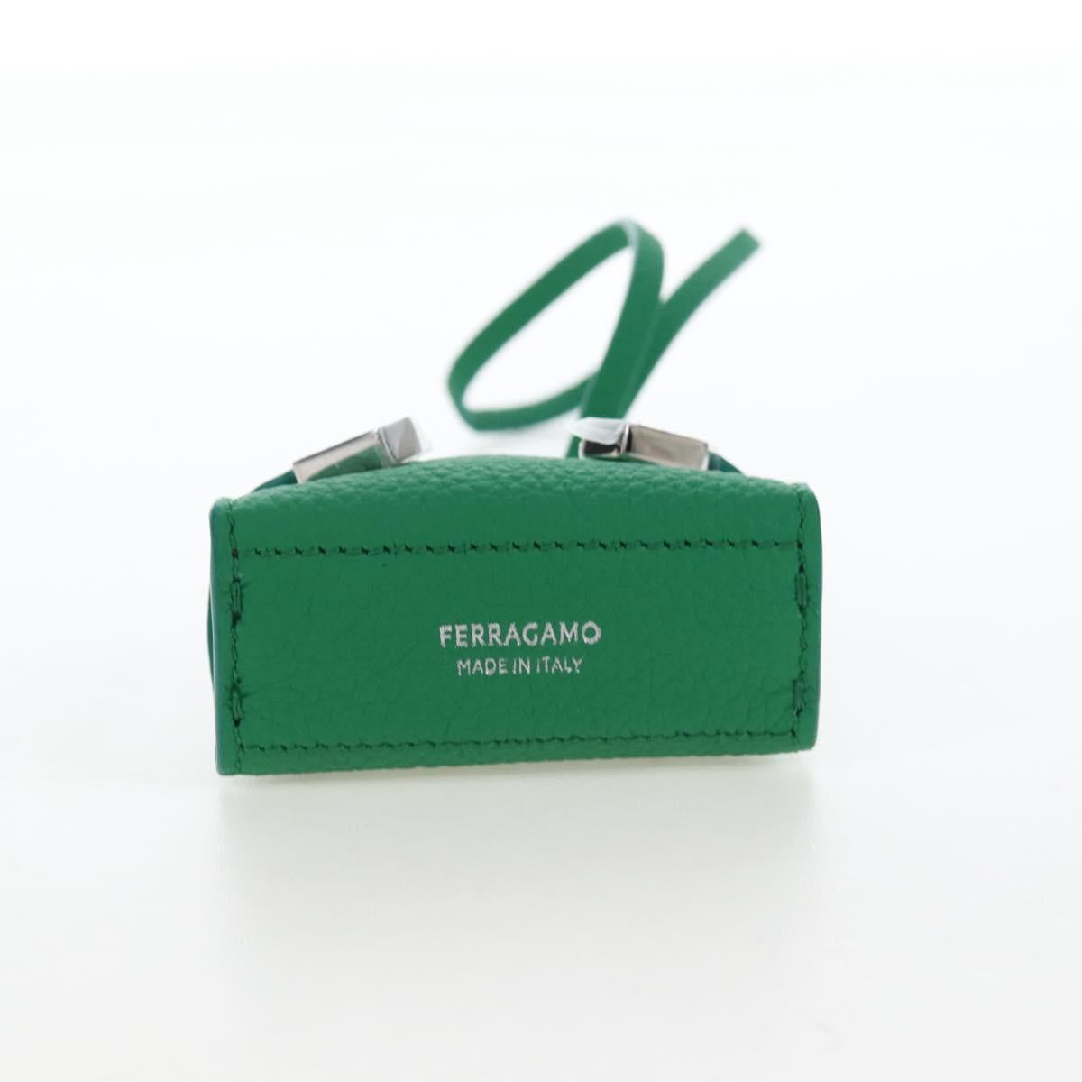 Salvatore Ferragamo Gancini Bag Charm Leather Green Silver Auth 167856M