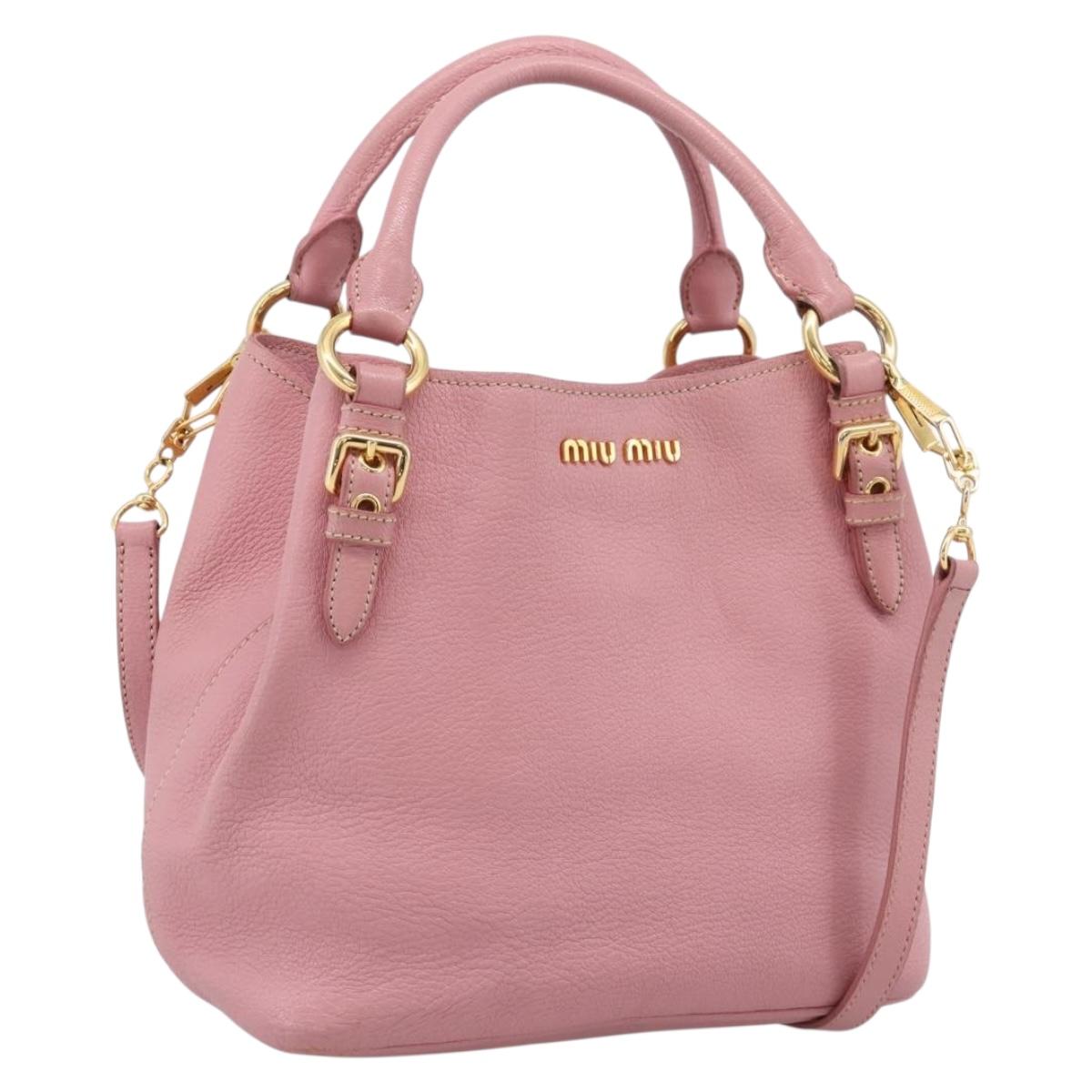 Miu Miu Hand Bag Leather 2way Pink Gold Auth 167858A