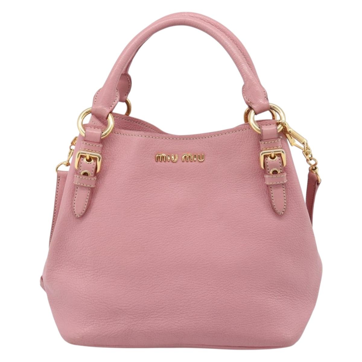Miu Miu Hand Bag Leather 2way Pink Gold Auth 167858A