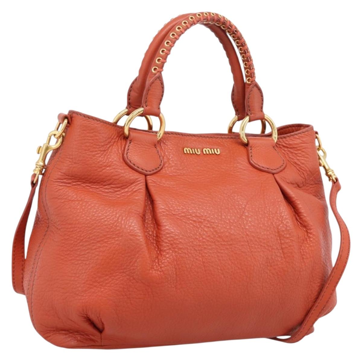 Miu Miu Hand Bag Leather 2way Orange Gold Auth 167859M