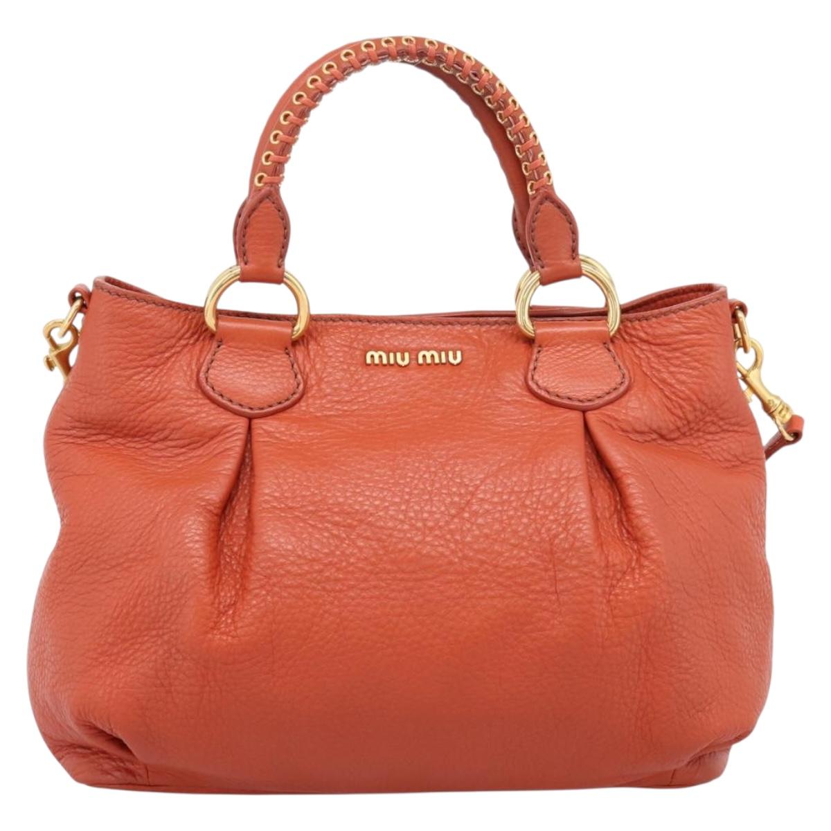 Miu Miu Hand Bag Leather 2way Orange Gold Auth 167859M