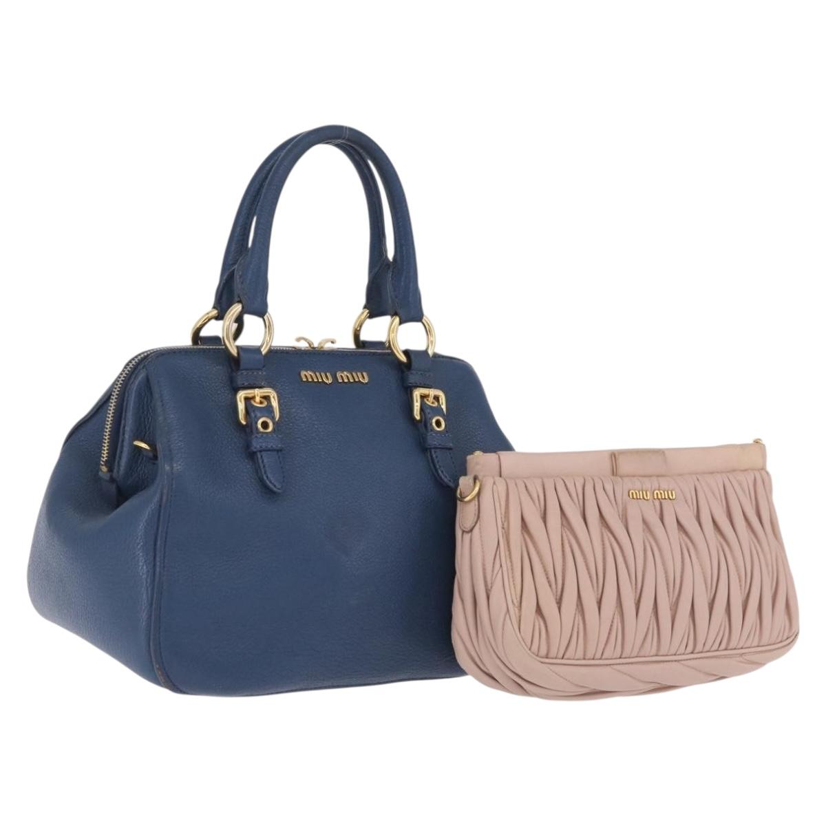 Miu Miu Hand Bag Leather 2 Set Pink Blue Auth 167860