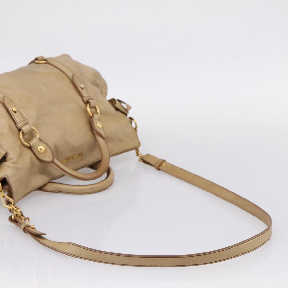 Miu Miu Hand Bag Leather 2way Beige Gold Auth 167861M