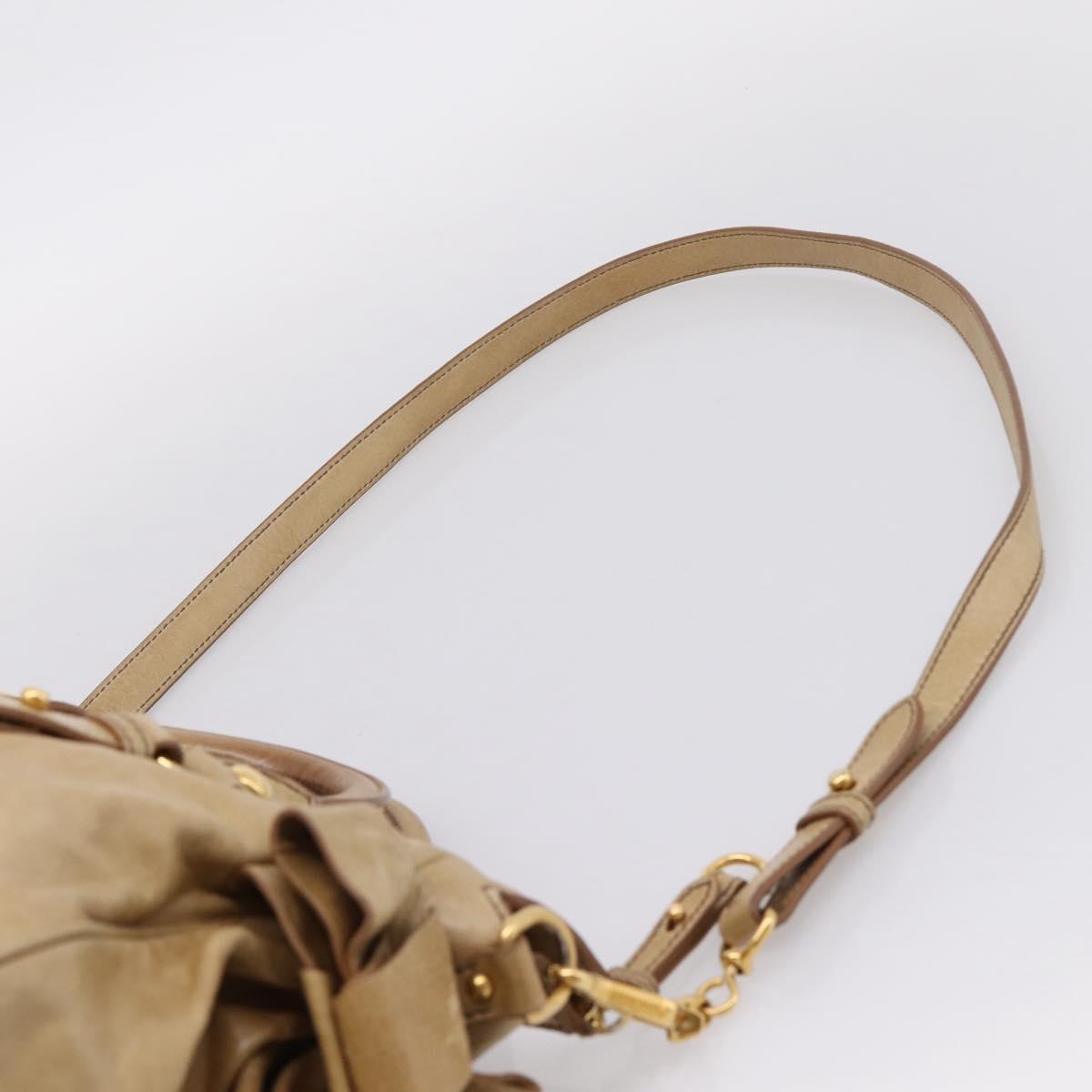 Miu Miu Hand Bag Leather 2way Beige Gold Auth 167861M