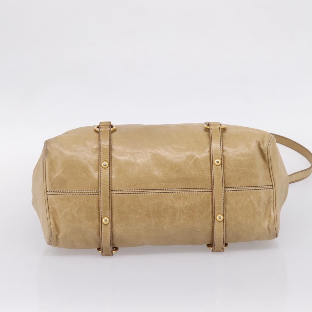 Miu Miu Hand Bag Leather 2way Beige Gold Auth 167861M