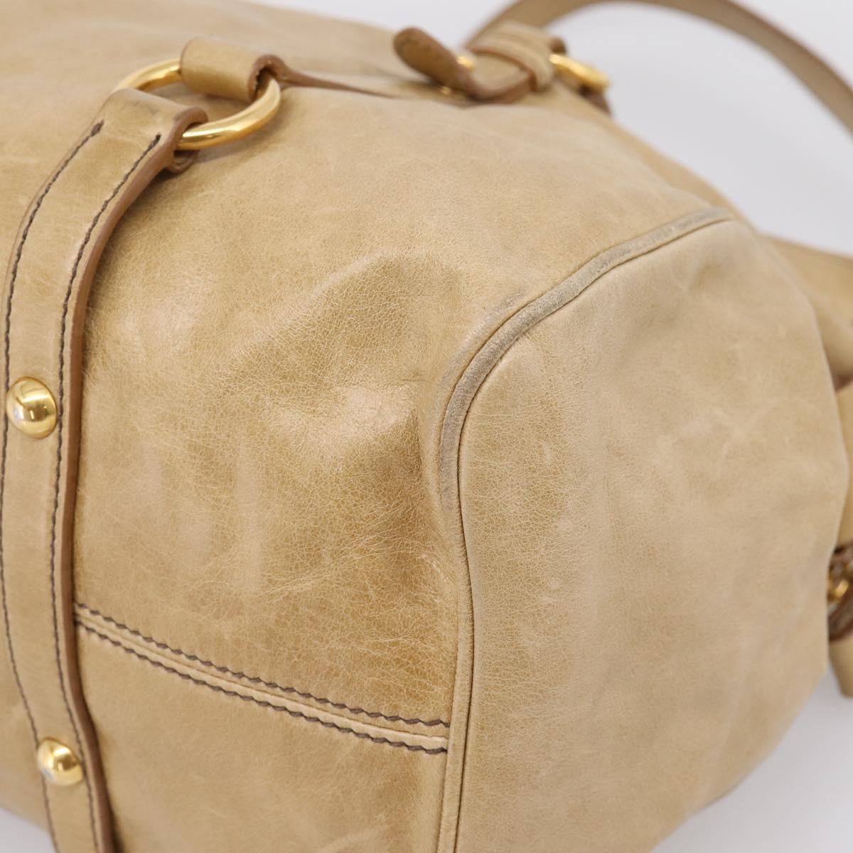 Miu Miu Hand Bag Leather 2way Beige Gold Auth 167861M