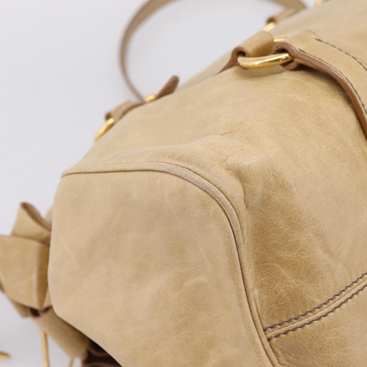 Miu Miu Hand Bag Leather 2way Beige Gold Auth 167861M