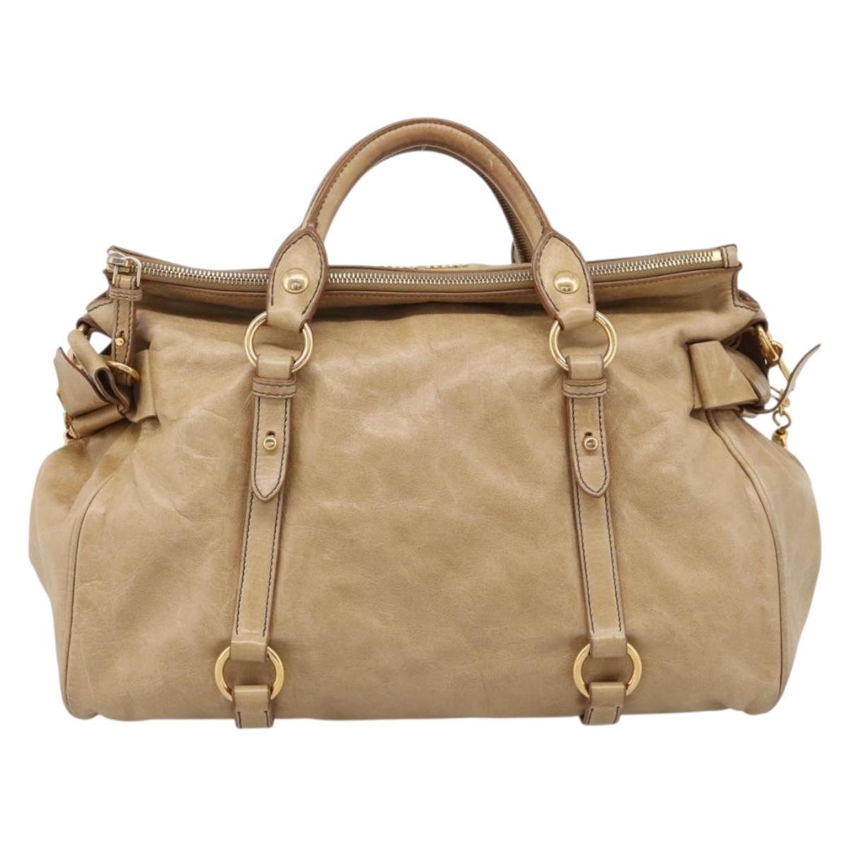 Miu Miu Hand Bag Leather 2way Beige Gold Auth 167861M