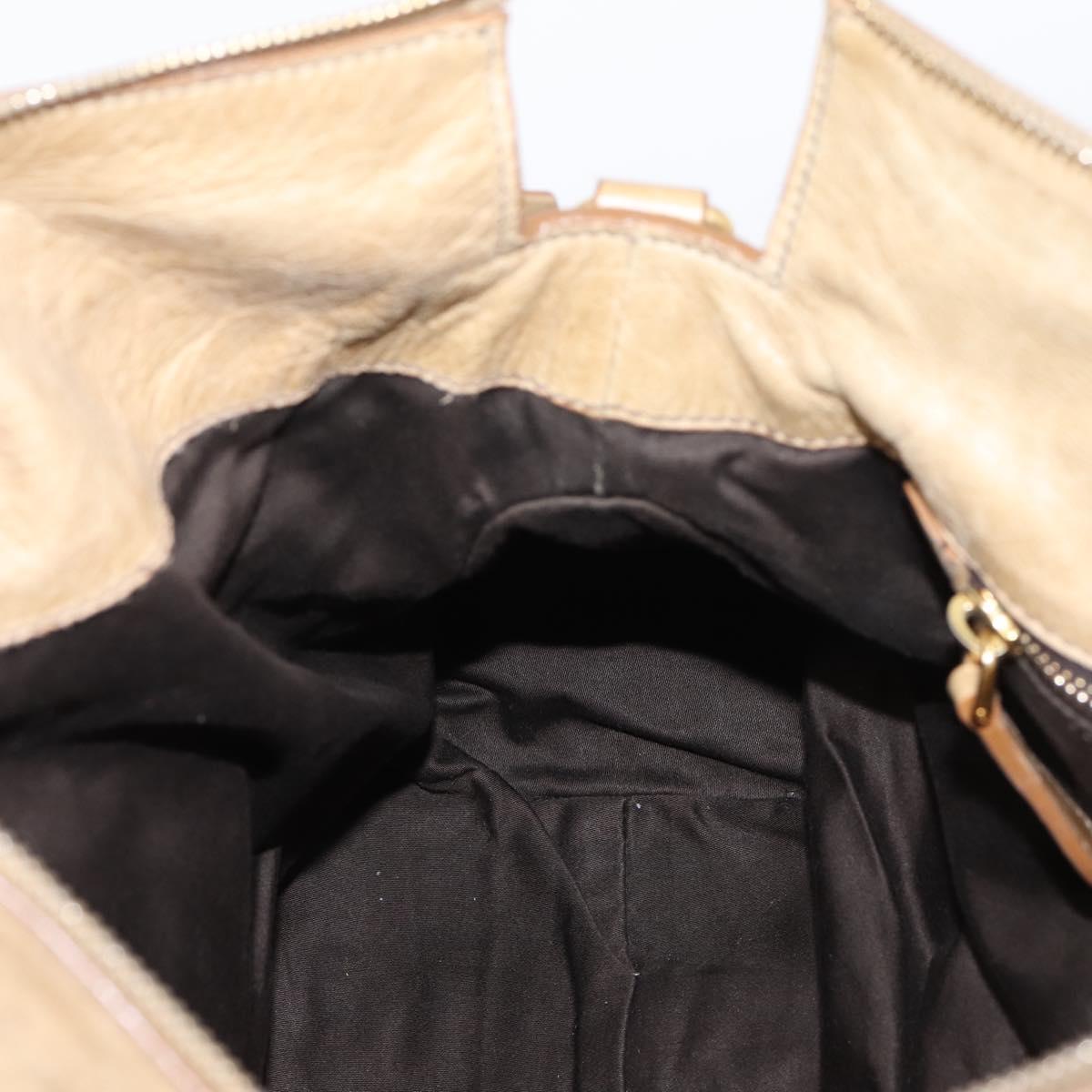 Miu Miu Hand Bag Leather 2way Beige Gold Auth 167861M