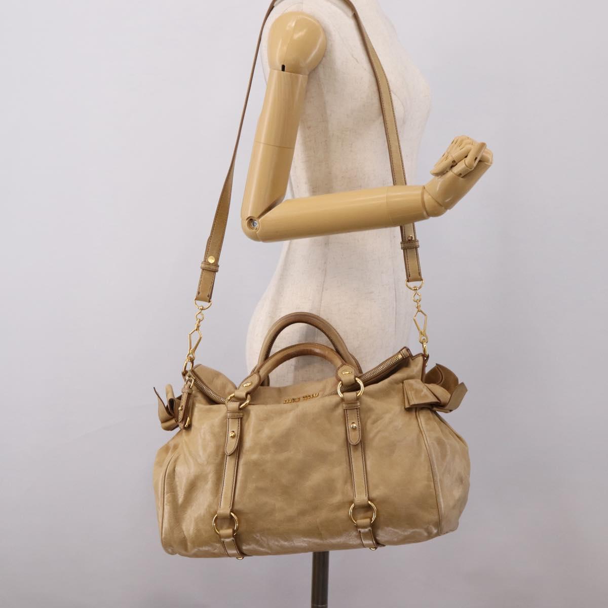 Miu Miu Hand Bag Leather 2way Beige Gold Auth 167861M