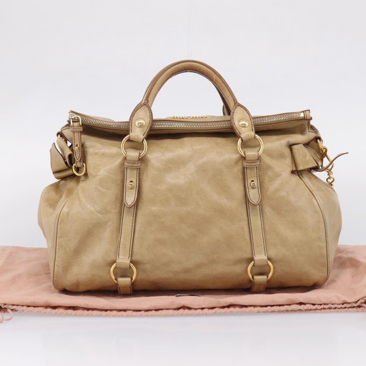 Miu Miu Hand Bag Leather 2way Beige Gold Auth 167861M