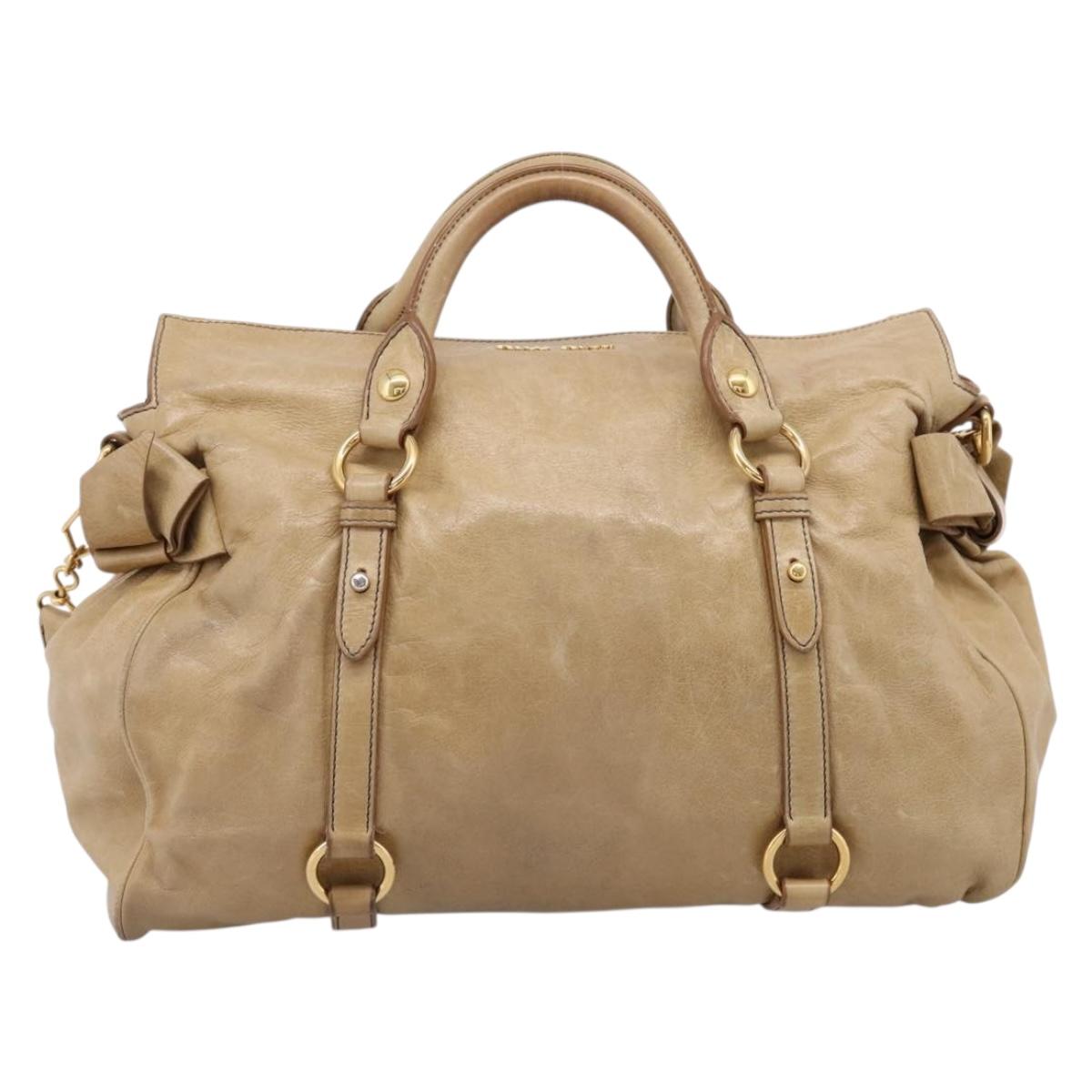 Miu Miu Hand Bag Leather 2way Beige Gold Auth 167861M