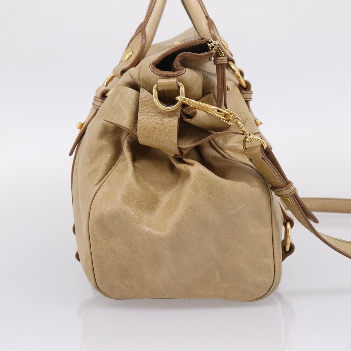 Miu Miu Hand Bag Leather 2way Beige Gold Auth 167861M