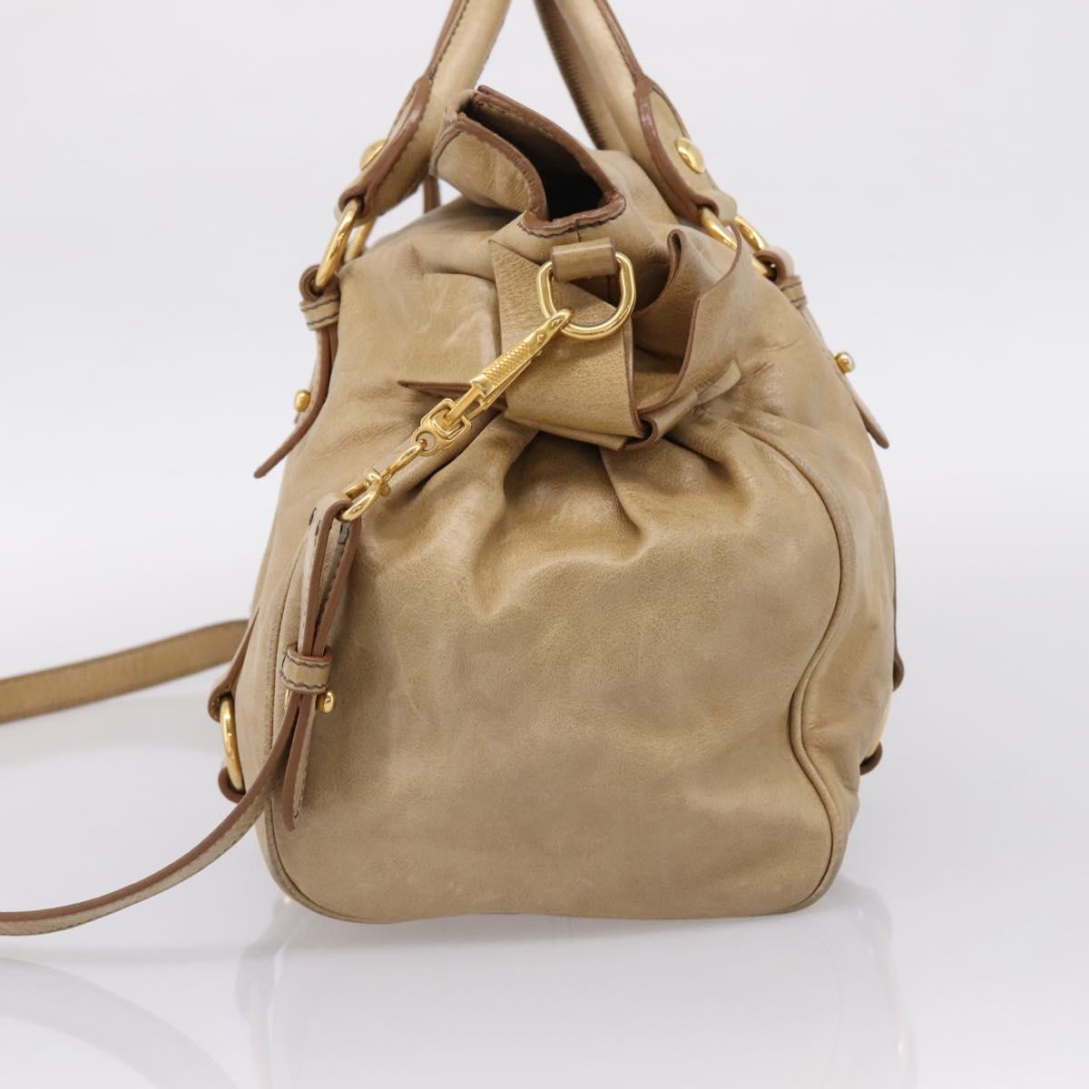 Miu Miu Hand Bag Leather 2way Beige Gold Auth 167861M