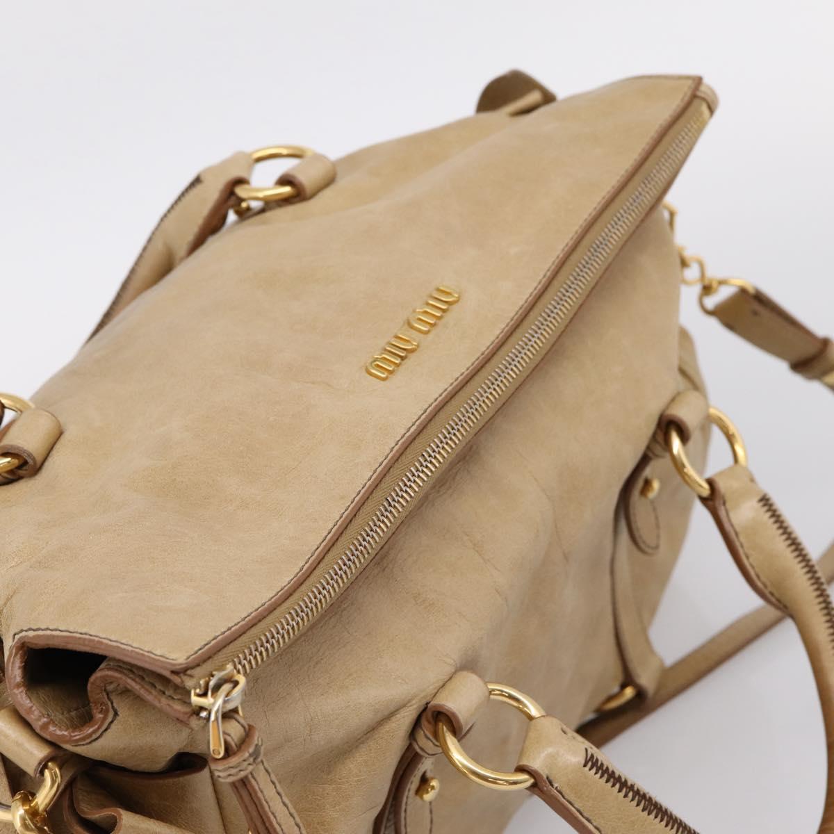 Miu Miu Hand Bag Leather 2way Beige Gold Auth 167861M