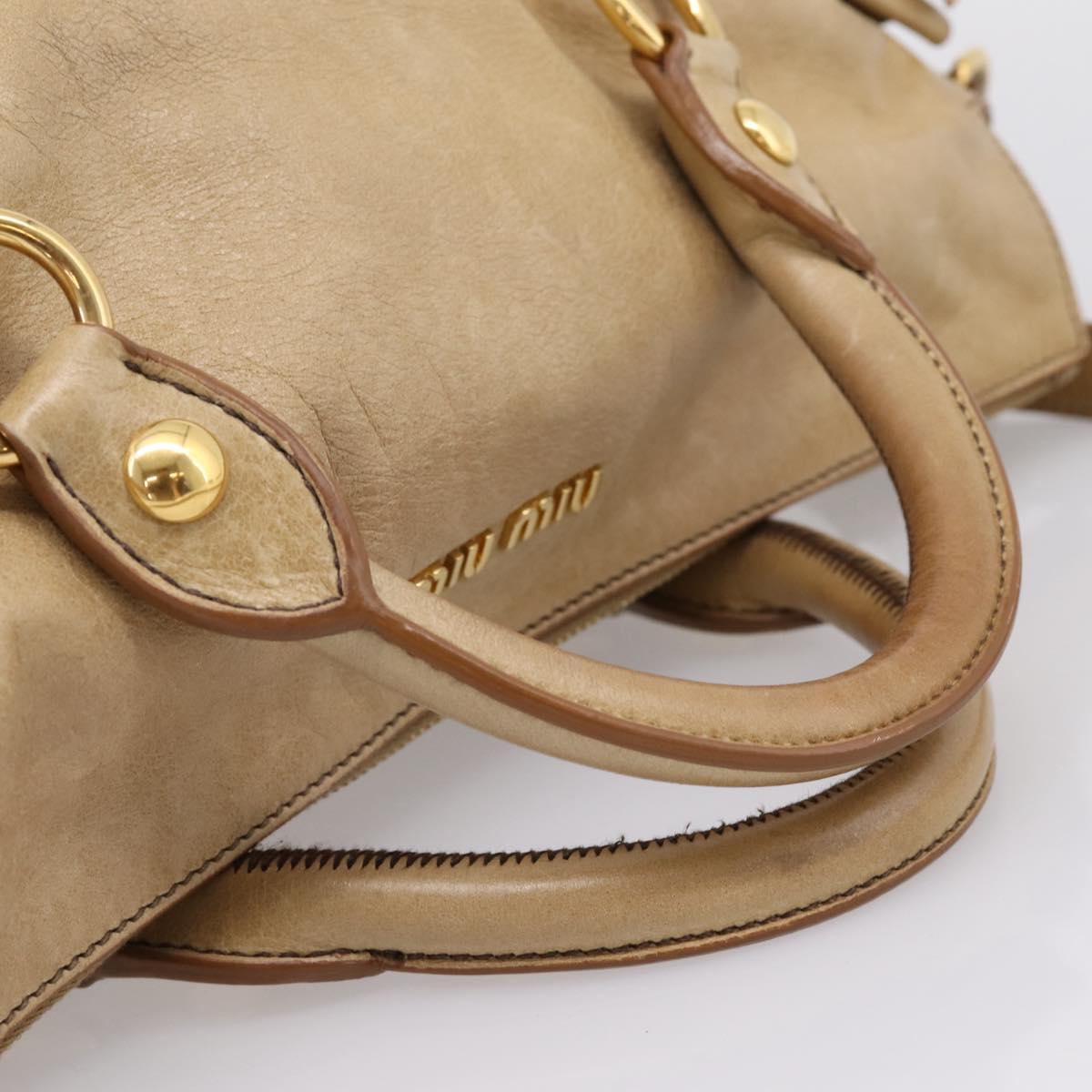 Miu Miu Hand Bag Leather 2way Beige Gold Auth 167861M