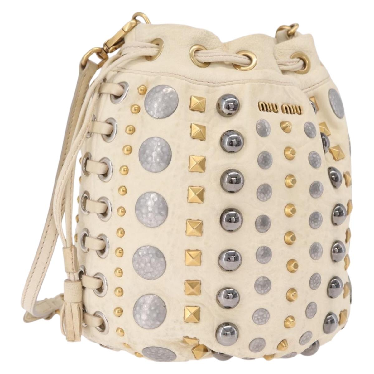 Miu Miu Shoulder Bag Leather Beige Gold Silver Auth 167862A