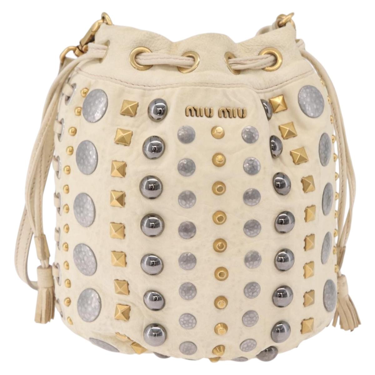 Miu Miu Shoulder Bag Leather Beige Gold Silver Auth 167862A