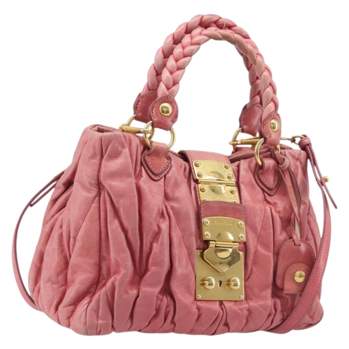 Miu Miu Matelasse Hand Bag Leather 2way Pink Gold Auth 167863A