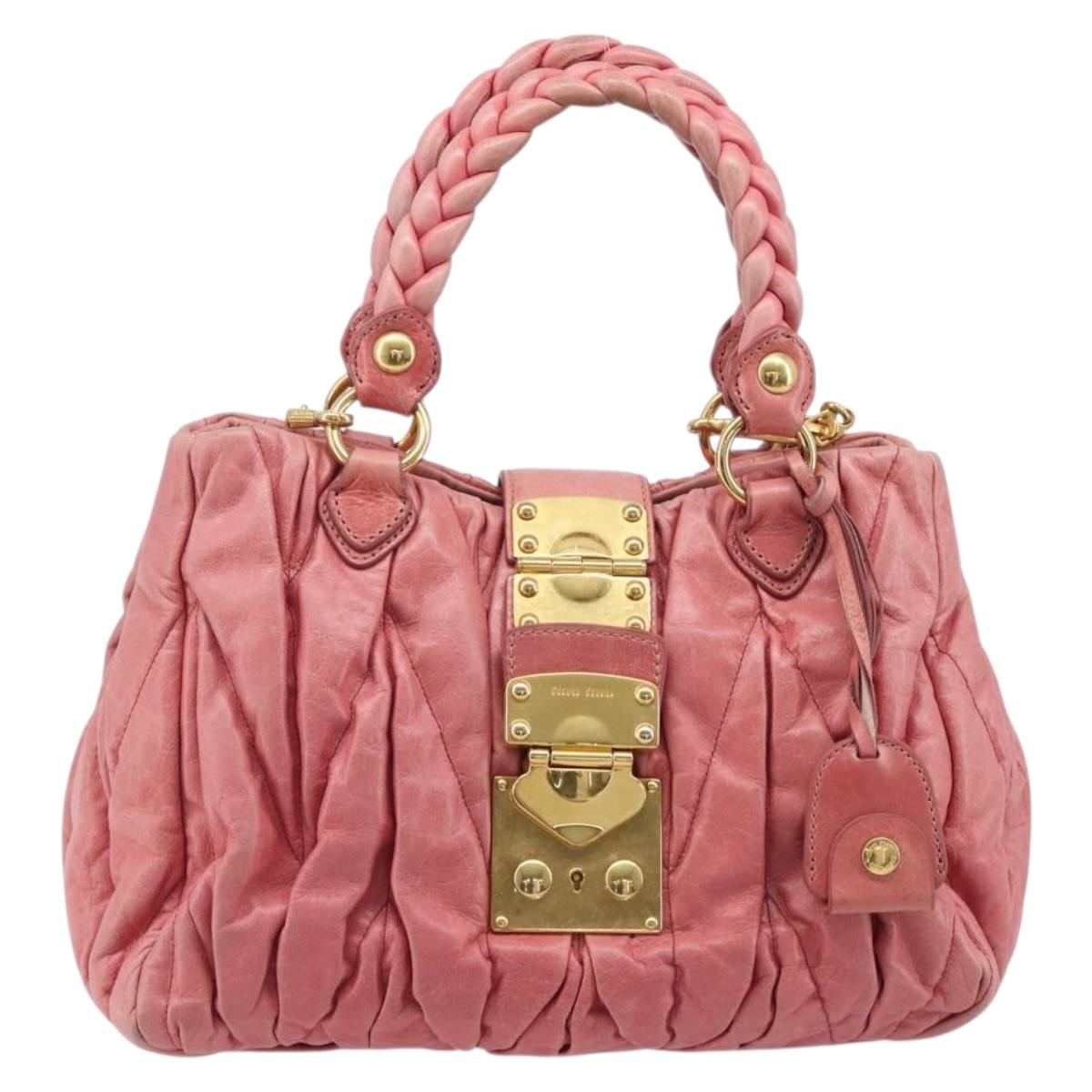 Miu Miu Matelasse Hand Bag Leather 2way Pink Gold Auth 167863A