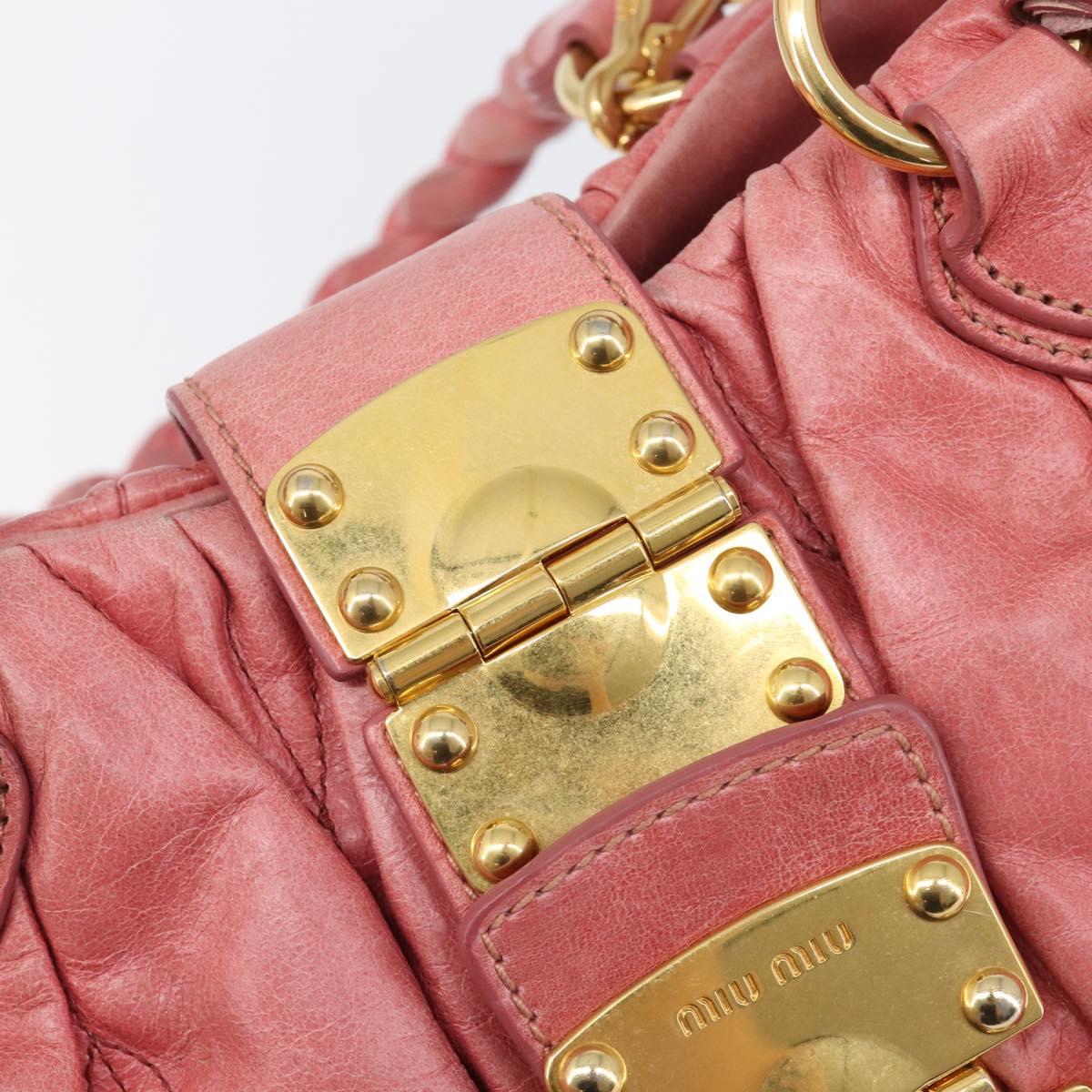 Miu Miu Matelasse Hand Bag Leather 2way Pink Gold Auth 167863A