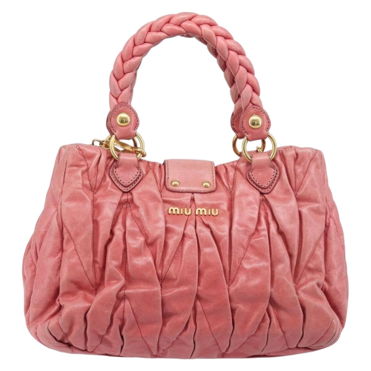 Miu Miu Matelasse Hand Bag Leather 2way Pink Gold Auth 167863A