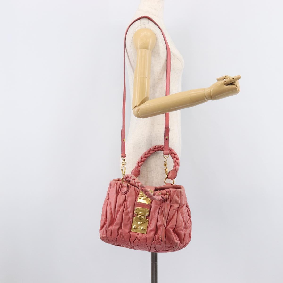 Miu Miu Matelasse Hand Bag Leather 2way Pink Gold Auth 167863A