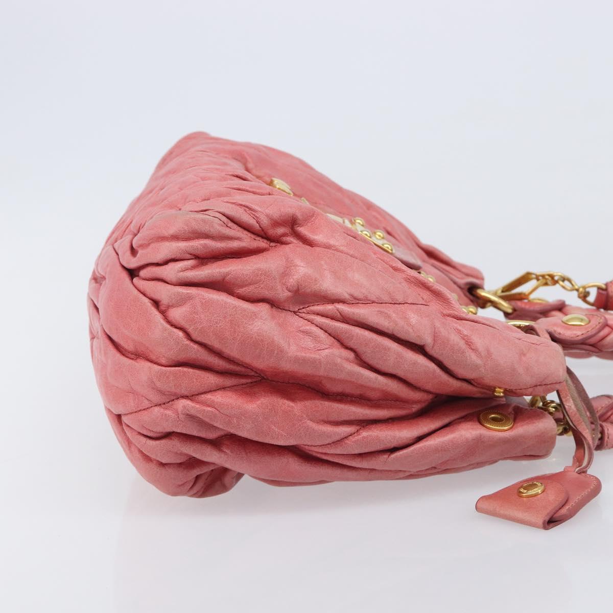 Miu Miu Matelasse Hand Bag Leather 2way Pink Gold Auth 167863A