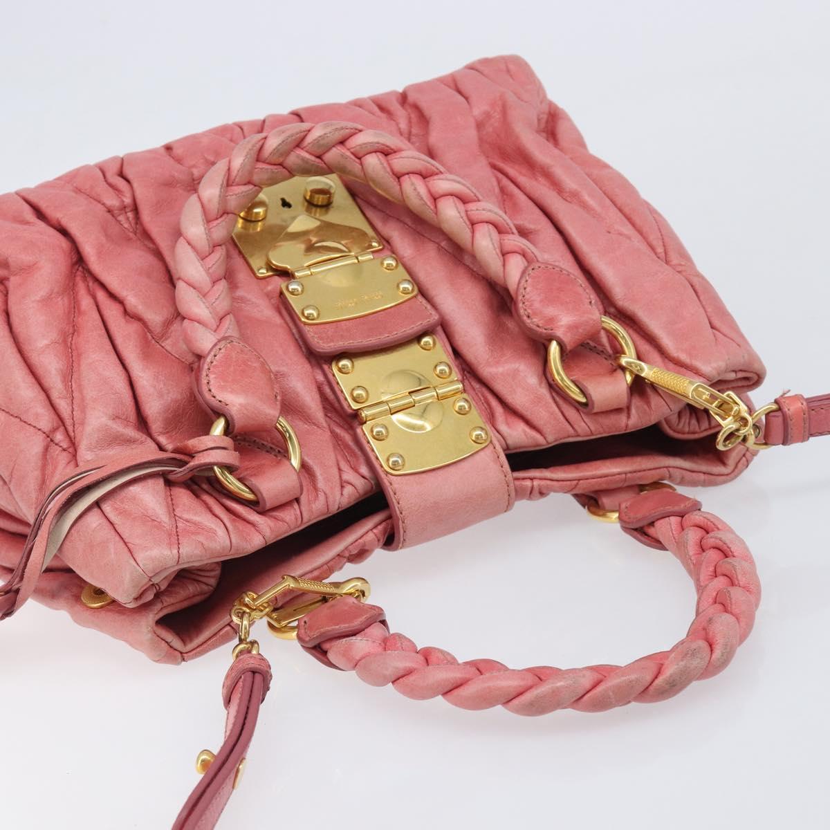 Miu Miu Matelasse Hand Bag Leather 2way Pink Gold Auth 167863A