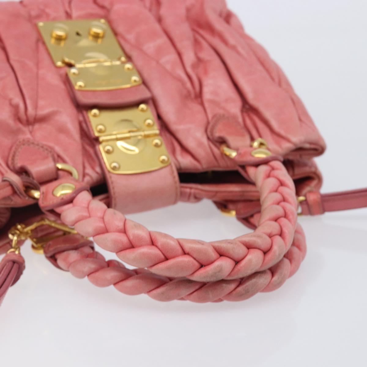 Miu Miu Matelasse Hand Bag Leather 2way Pink Gold Auth 167863A