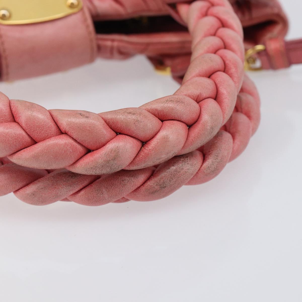 Miu Miu Matelasse Hand Bag Leather 2way Pink Gold Auth 167863A