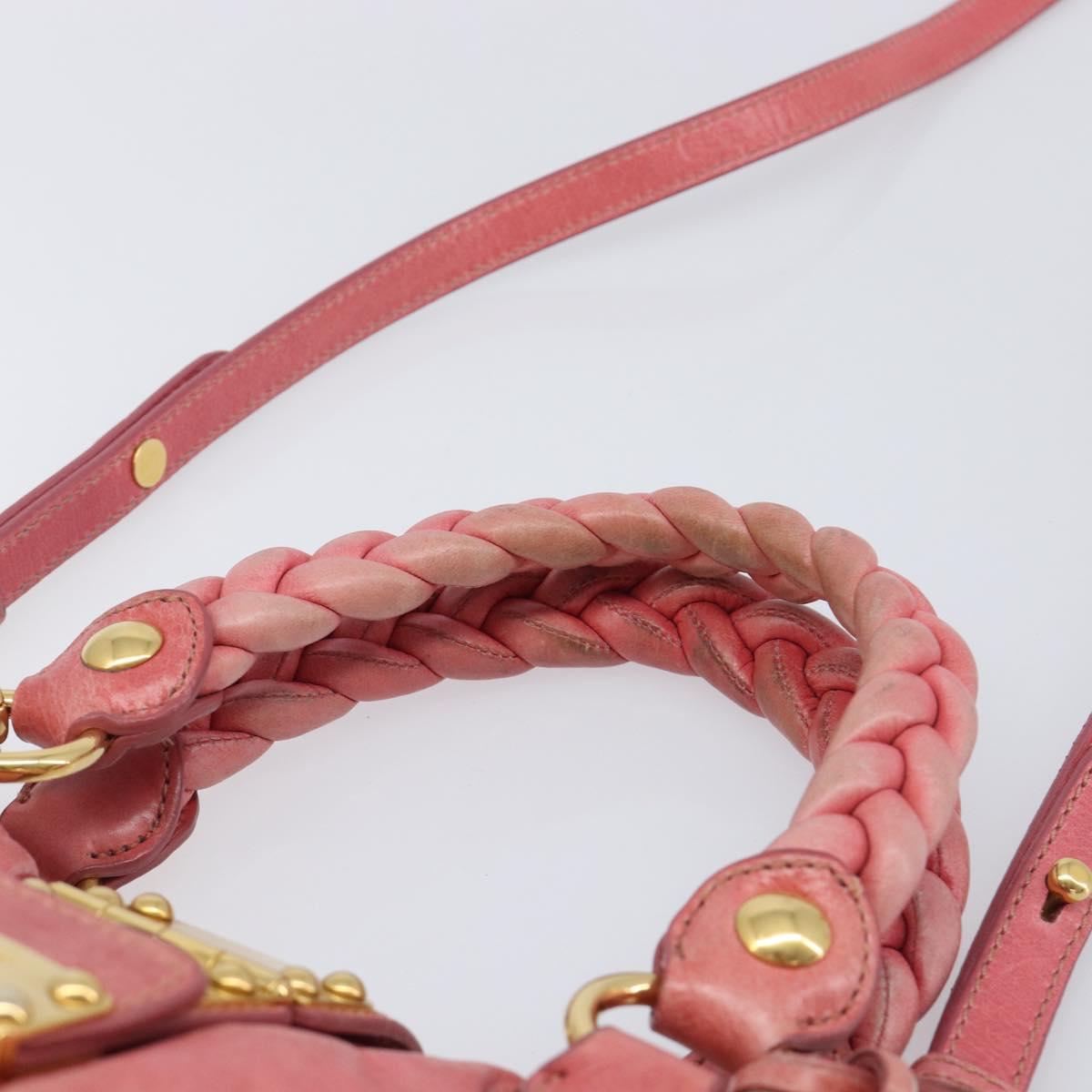 Miu Miu Matelasse Hand Bag Leather 2way Pink Gold Auth 167863A