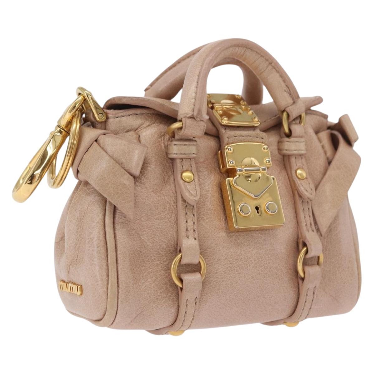 Miu Miu Bag Charm Leather Beige Gold Auth 167864M
