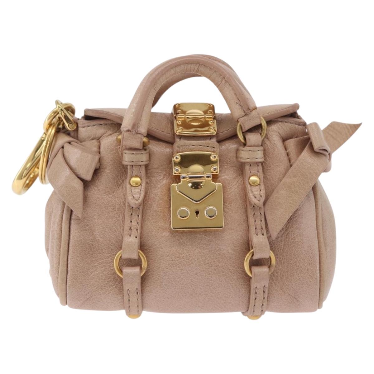 Miu Miu Bag Charm Leather Beige Gold Auth 167864M