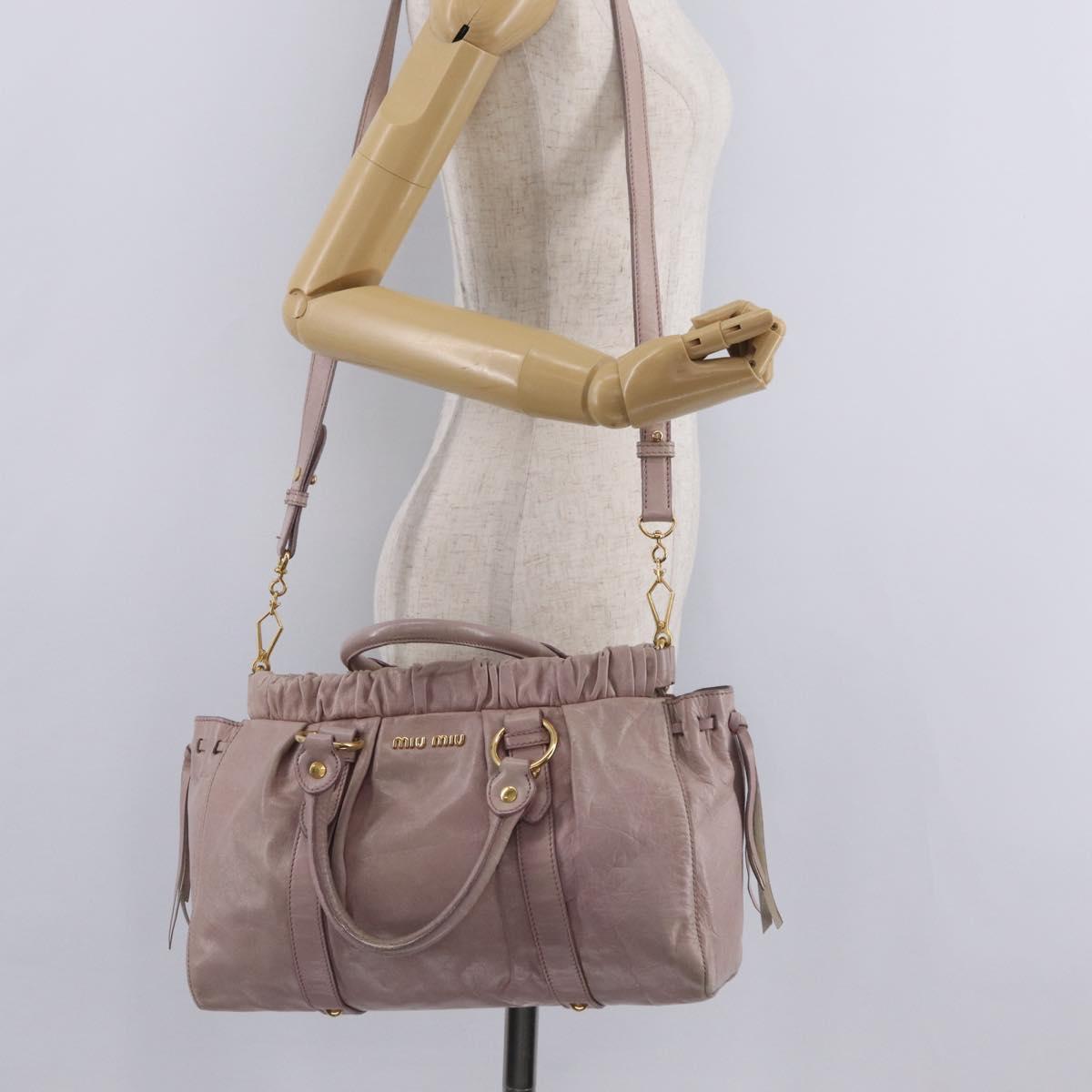 Miu Miu Hand Bag Leather 2way Pink Gold Auth 167865M