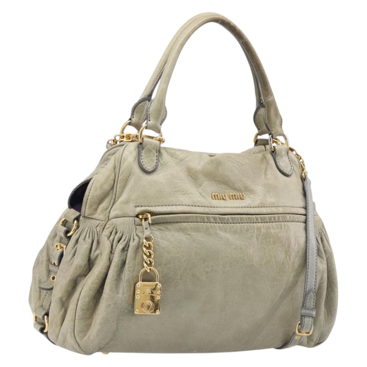 Miu Miu Hand Bag Leather 2way Beige Gold Auth 167866A