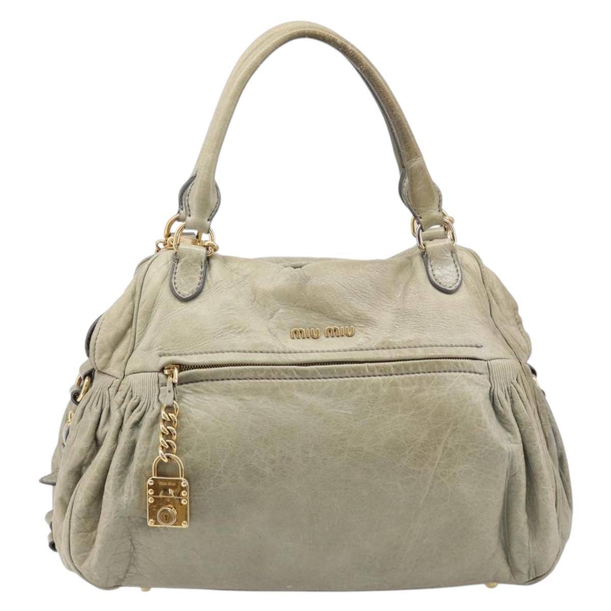 Miu Miu Hand Bag Leather 2way Beige Gold Auth 167866A