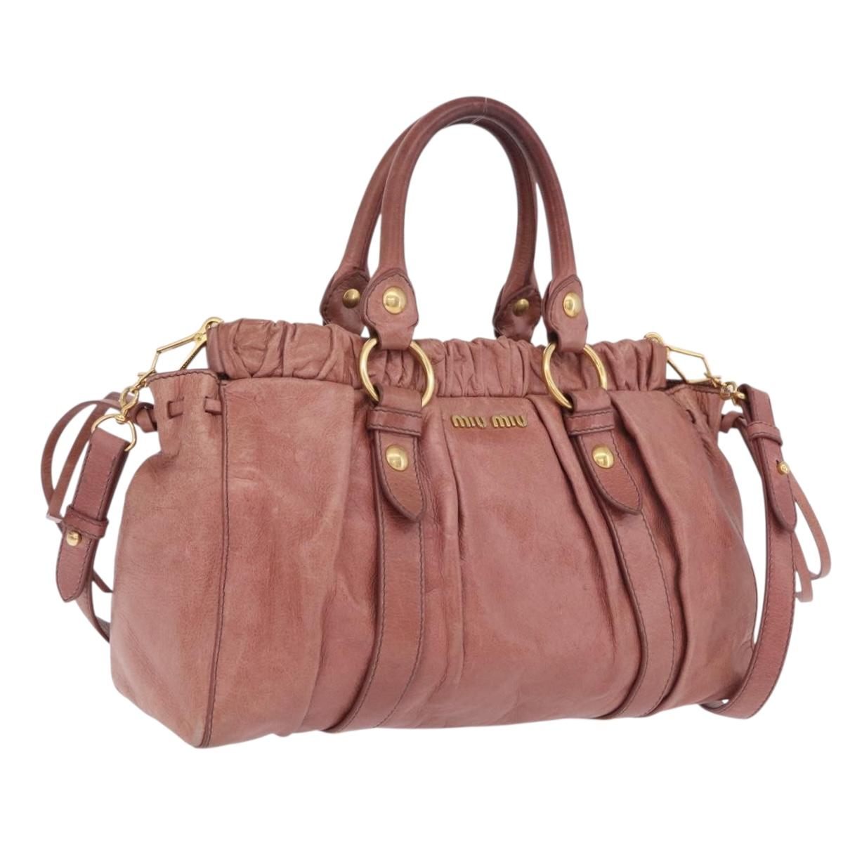 Miu Miu Hand Bag Leather 2way Pink Gold Auth 167867M