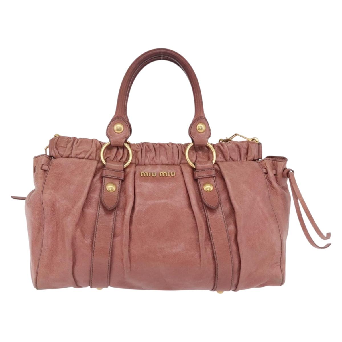 Miu Miu Hand Bag Leather 2way Pink Gold Auth 167867M