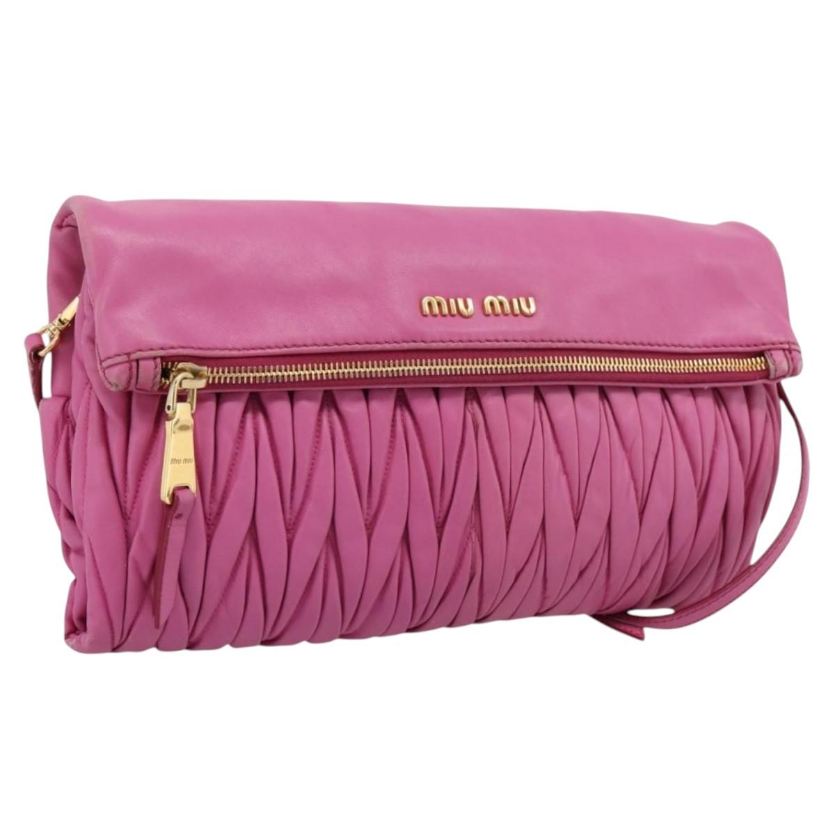 Miu Miu Matelasse Shoulder Bag Leather Pink Gold Auth 167869A