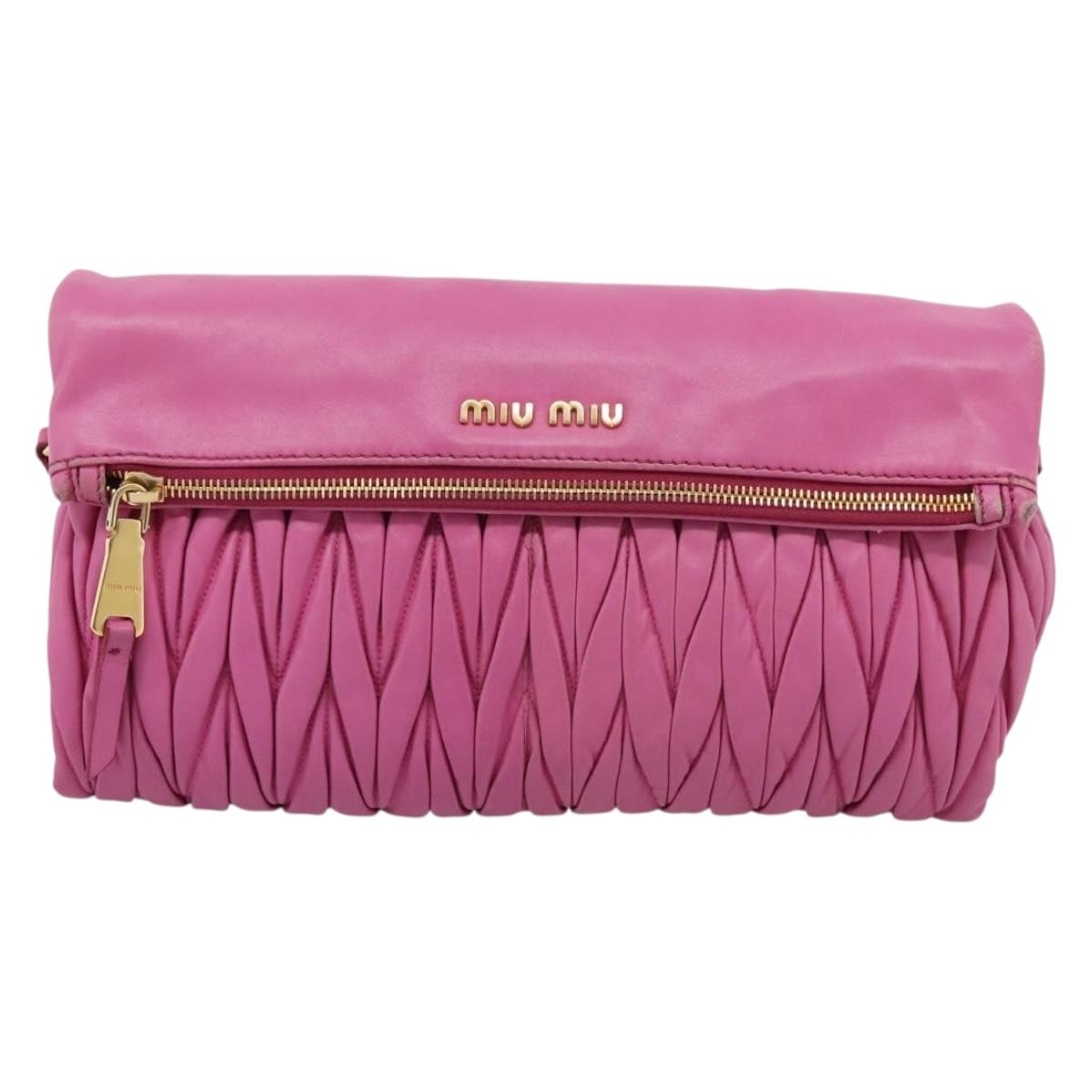 Miu Miu Matelasse Shoulder Bag Leather Pink Gold Auth 167869A