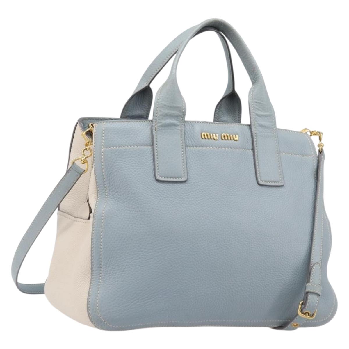 Miu Miu Hand Bag Leather 2way Light Blue Gold Auth 167870A