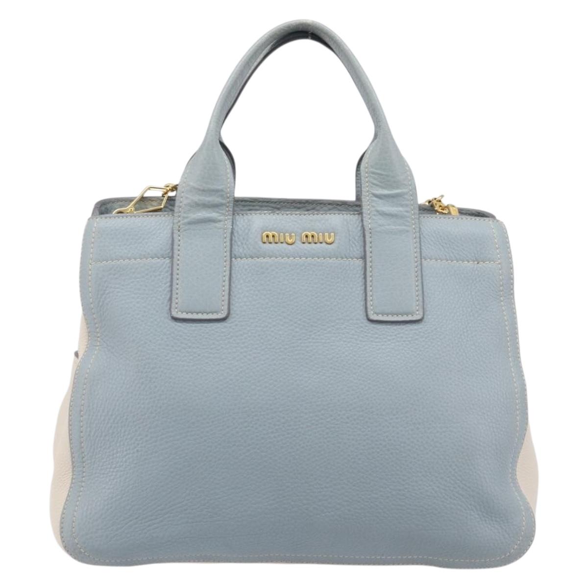 Miu Miu Hand Bag Leather 2way Light Blue Gold Auth 167870A