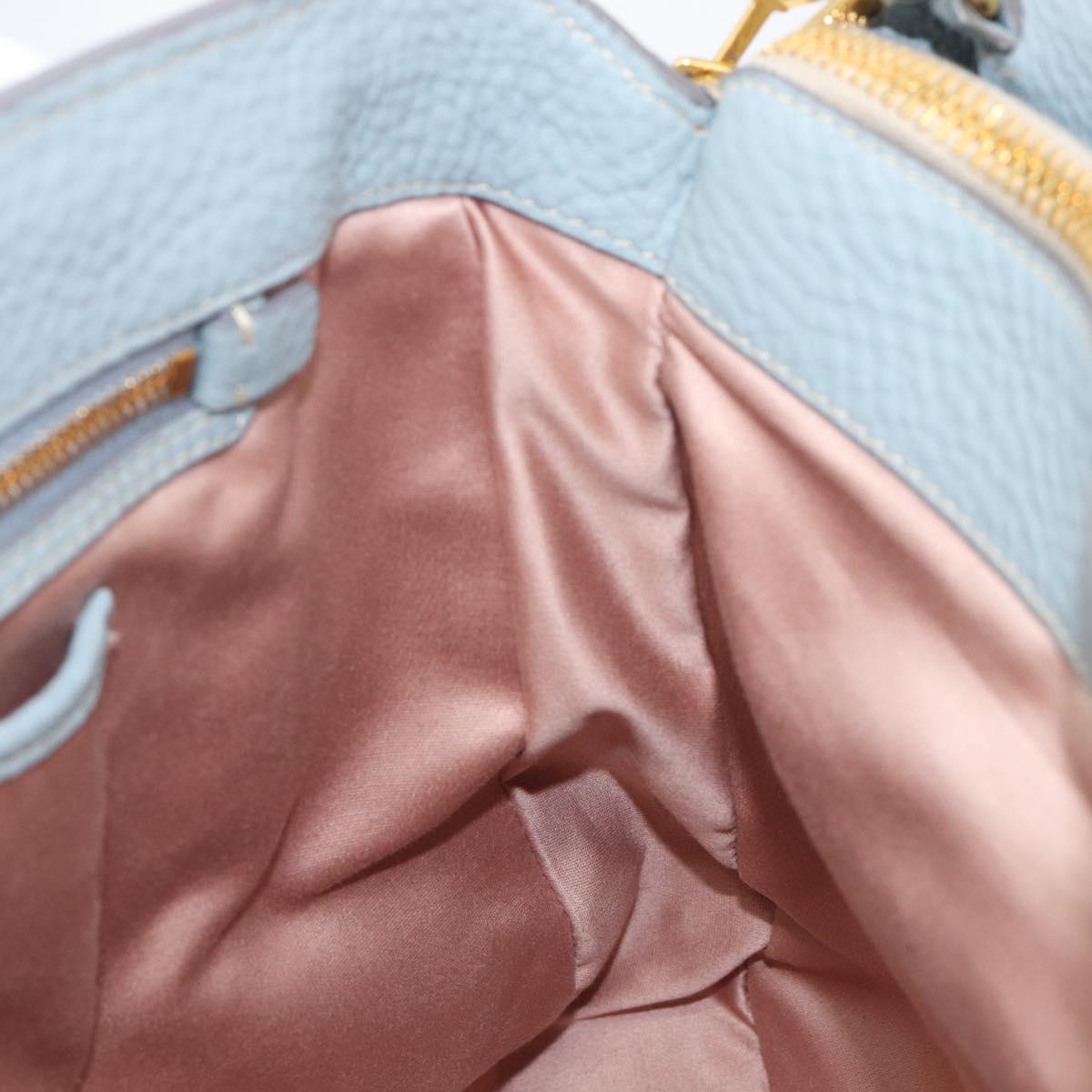 Miu Miu Hand Bag Leather 2way Light Blue Gold Auth 167870A