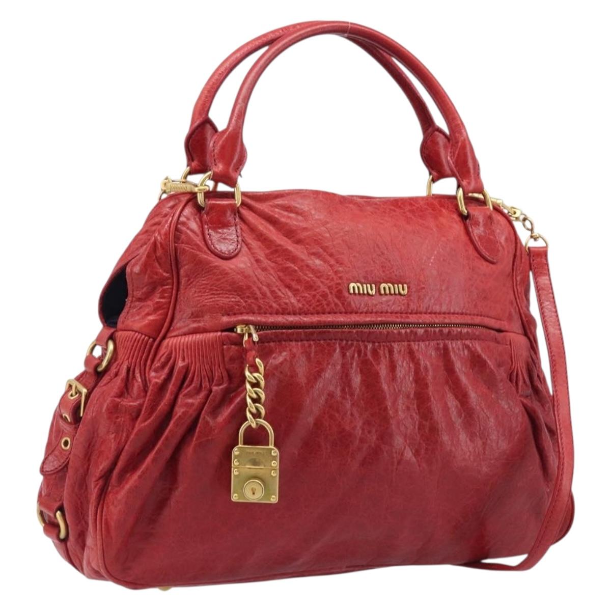 Miu Miu Hand Bag Leather 2way Red Gold Auth 167871M