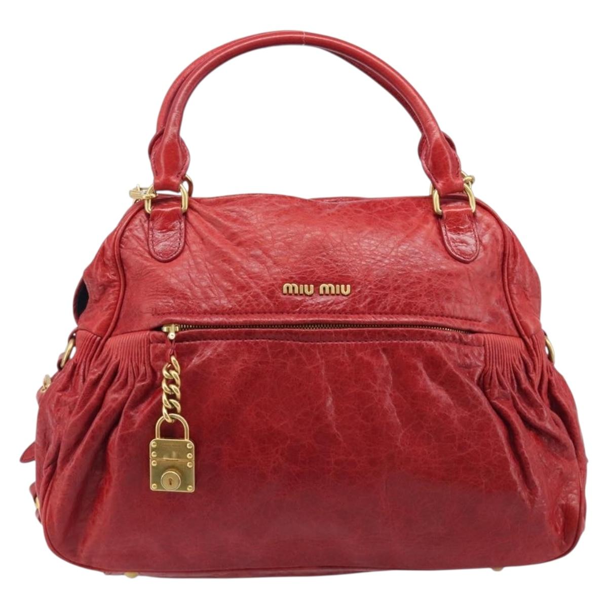 Miu Miu Hand Bag Leather 2way Red Gold Auth 167871M