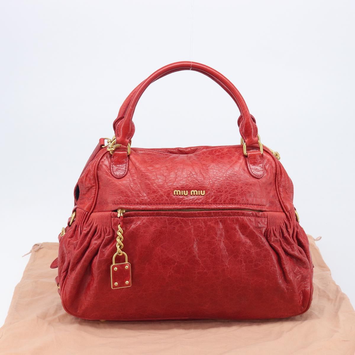 Miu Miu Hand Bag Leather 2way Red Gold Auth 167871M