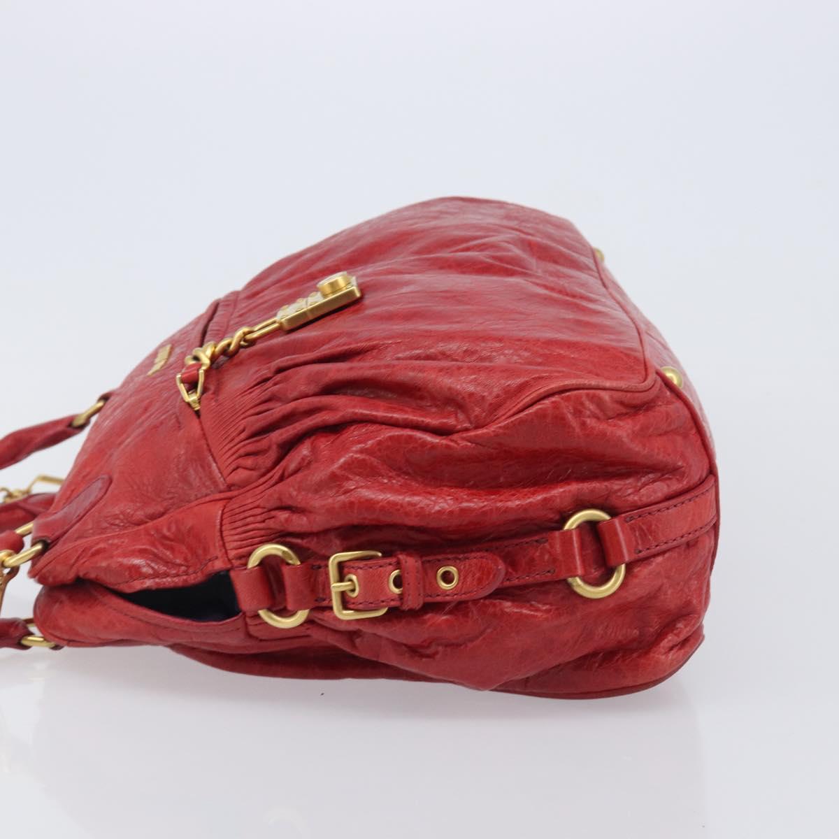 Miu Miu Hand Bag Leather 2way Red Gold Auth 167871M
