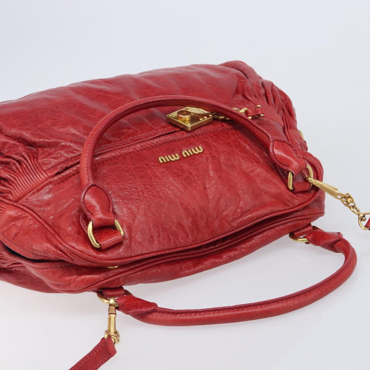 Miu Miu Hand Bag Leather 2way Red Gold Auth 167871M