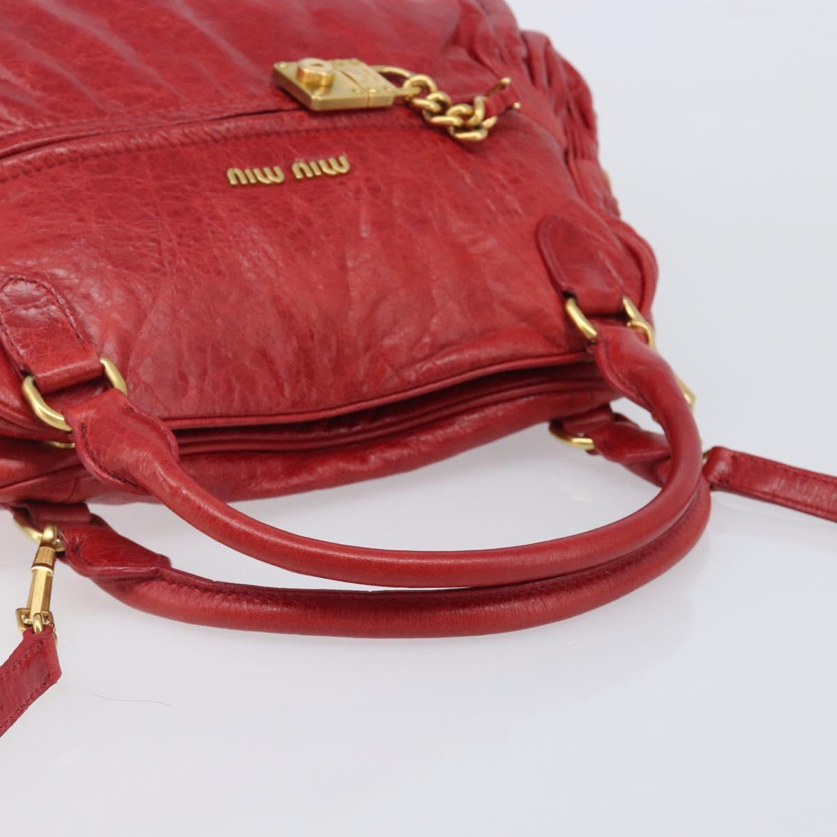 Miu Miu Hand Bag Leather 2way Red Gold Auth 167871M